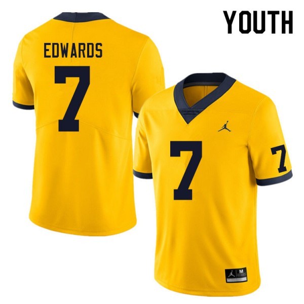 University of Michigan #7 Youth(Kids) Donovan Edwards Jersey Yellow Stitched